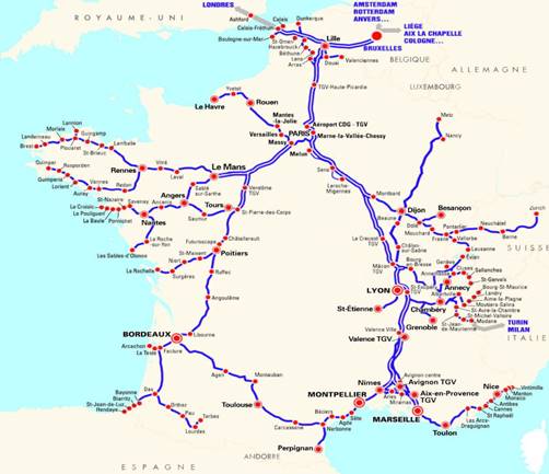 France TGV路線図